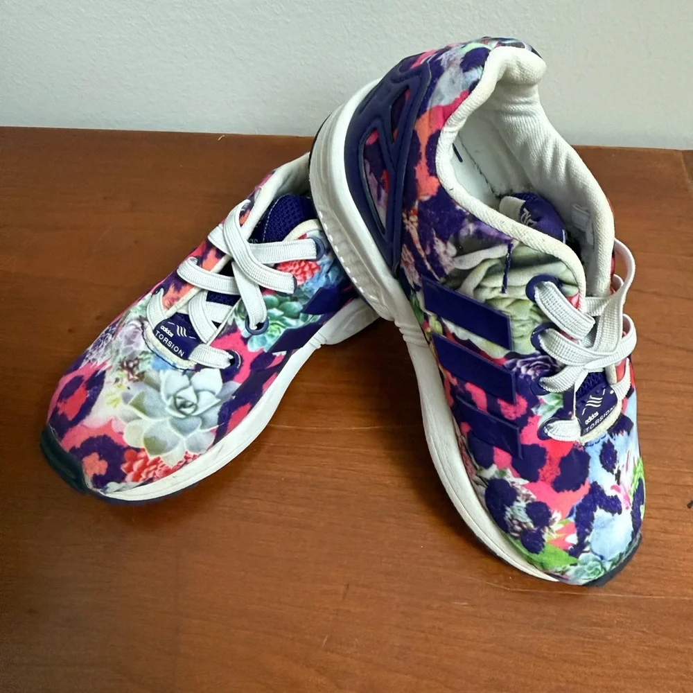 Adidas Torsion ZX Flux Ortholite Kids Floral Sneakers Purple and Pink Size 8K